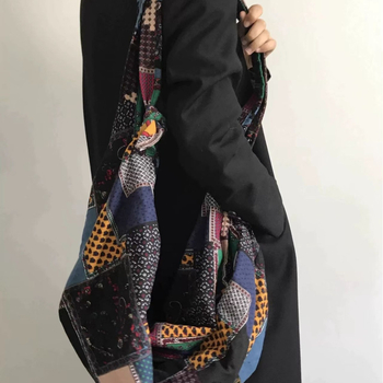 Šarena etno-stil patchwork platnena torba za ramena s velikim kapacitetom, višenamjenska crossbody/torba
