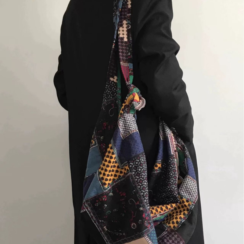 Šarena etno-stil patchwork platnena torba za ramena s velikim kapacitetom, višenamjenska crossbody/torba