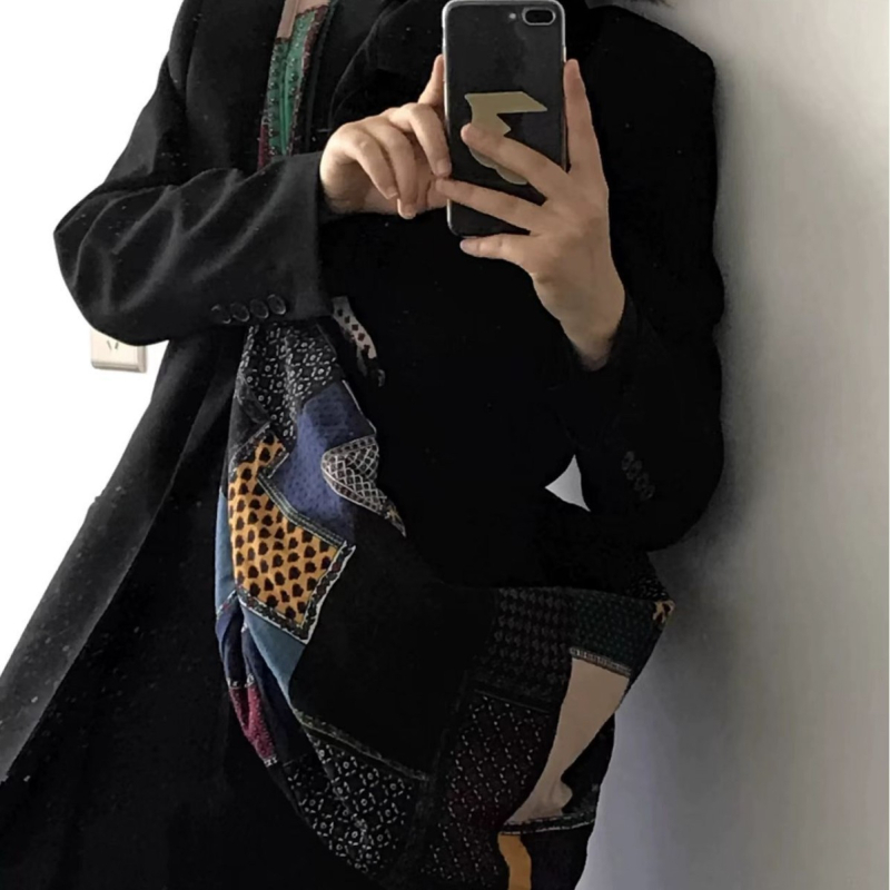 Šarena etno-stil patchwork platnena torba za ramena s velikim kapacitetom, višenamjenska crossbody/torba