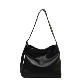 Crna ženska PU kožna tote torba, velika zapremina, široka naramenica, crossbody stil