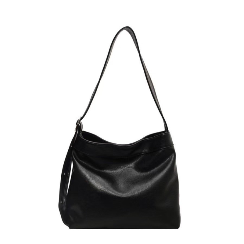 Crna ženska PU kožna tote torba, velika zapremina, široka naramenica, crossbody stil