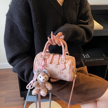 Ružičasto-tonirana vintage cvjetna mini kvadratna torbica s privjeskom lutka, elegantna crossbody torba za dnevnu upotrebu