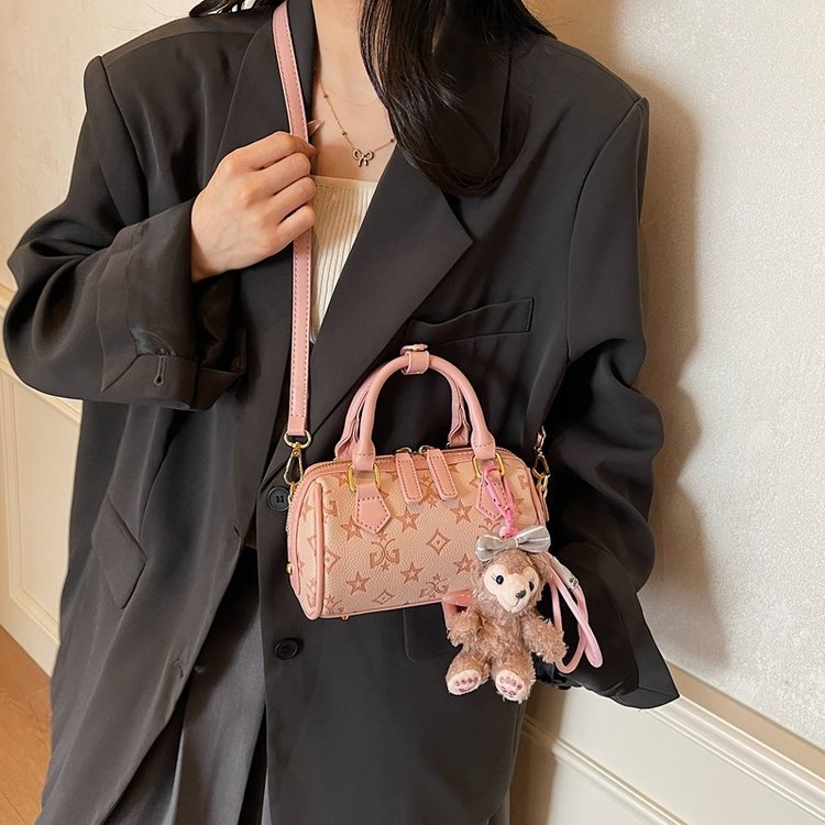 Ružičasto-tonirana vintage cvjetna mini kvadratna torbica s privjeskom lutka, elegantna crossbody torba za dnevnu upotrebu