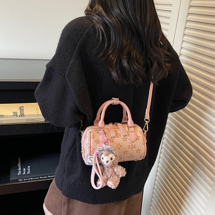 Ružičasto-tonirana vintage cvjetna mini kvadratna torbica s privjeskom lutka, elegantna crossbody torba za dnevnu upotrebu