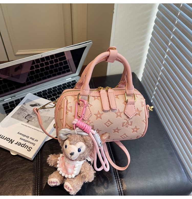 Ružičasto-tonirana vintage cvjetna mini kvadratna torbica s privjeskom lutka, elegantna crossbody torba za dnevnu upotrebu