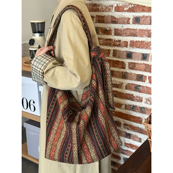 Ženska platnena torba s etničkim stilom, retro crossbody torba, veliki kapacitet, prugasti dizajn