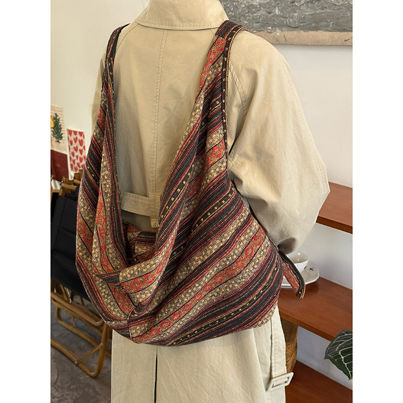 Ženska platnena torba s etničkim stilom, retro crossbody torba, veliki kapacitet, prugasti dizajn