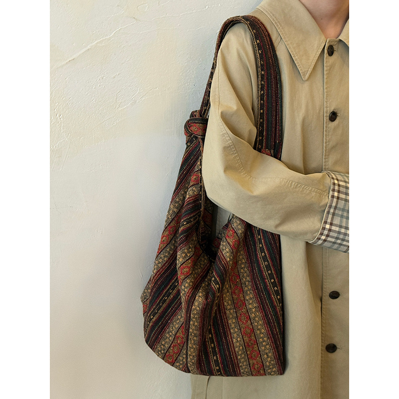 Ženska platnena torba s etničkim stilom, retro crossbody torba, veliki kapacitet, prugasti dizajn