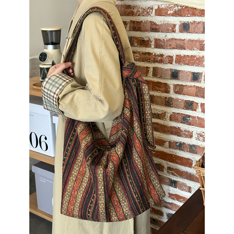 Ženska platnena torba s etničkim stilom, retro crossbody torba, veliki kapacitet, prugasti dizajn