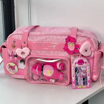2026 nova moda ružičasta torba s leopard uzorkom – velika kapaciteta, crossbody, casual, ulični stil, PU materijal