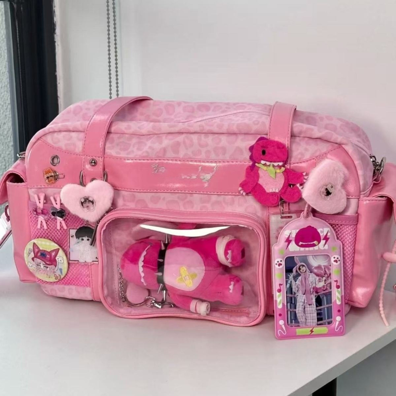 2026 nova moda ružičasta torba s leopard uzorkom – velika kapaciteta, crossbody, casual, ulični stil, PU materijal