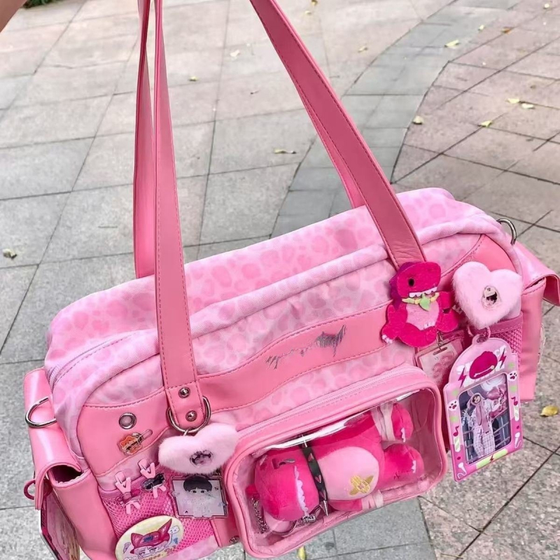 2026 nova moda ružičasta torba s leopard uzorkom – velika kapaciteta, crossbody, casual, ulični stil, PU materijal