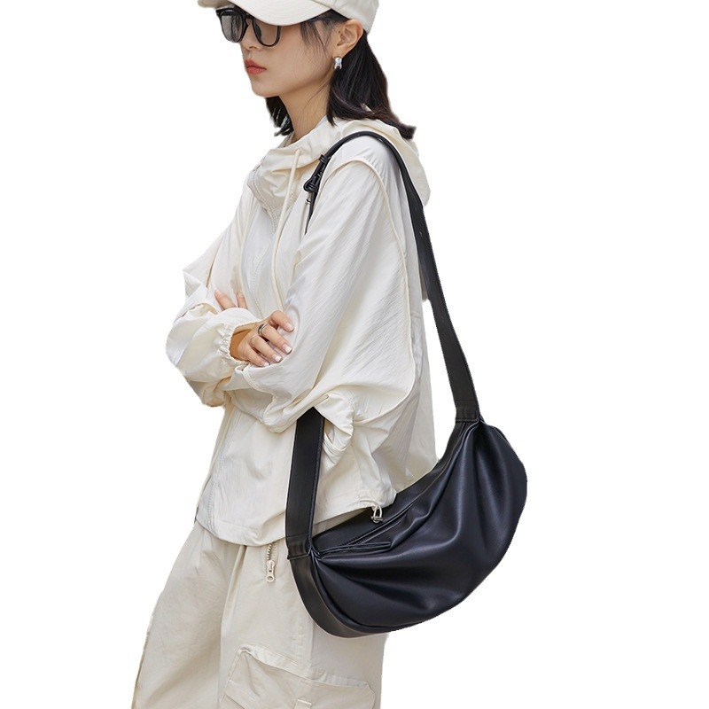 Mekana PU kožna torbica dumpling, unisex stil, preko tijela i na rame, retro tekstura, svakodnevna torba za posao