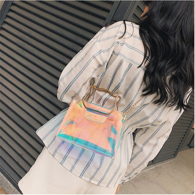 Ženska PVC prozirna Jelly torba s mačjim ušima, 2023. model, za ramena ili crossbody, laserski lanac