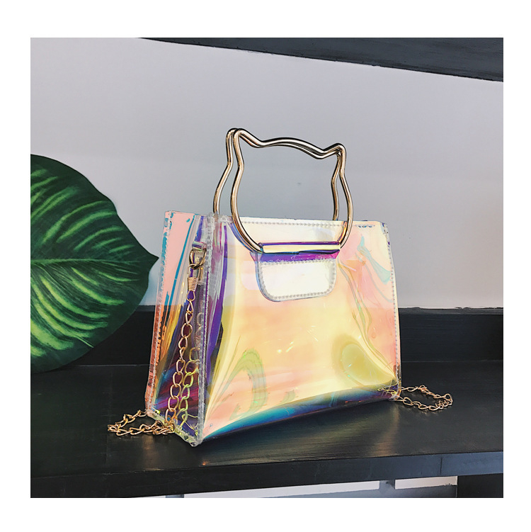 Ženska PVC prozirna Jelly torba s mačjim ušima, 2023. model, za ramena ili crossbody, laserski lanac