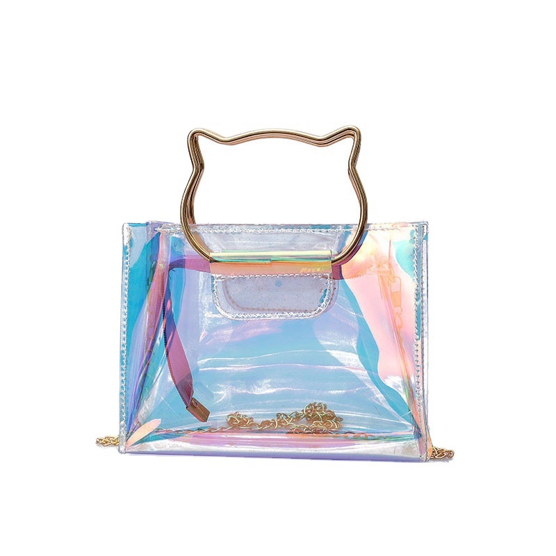 Ženska PVC prozirna Jelly torba s mačjim ušima, 2023. model, za ramena ili crossbody, laserski lanac