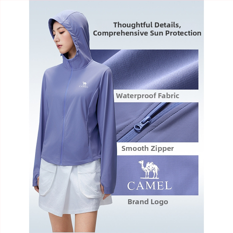 CAMEL Unisex vjetrovka za vanjske aktivnosti s UV zaštitom, lagana, prozračna, brzo se suši, s kapuljačom