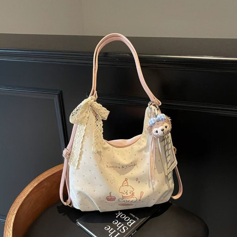 PU kožna ženska torbica preko ramena s karikaturnim printom šume, inspirirano Korejom, mala pravokutna forma, svakodnevni stil