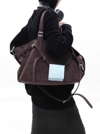 Galini smeđa velur tote torba s višestrukim oblikom, velika kapaciteta, za ramena ili crossbody