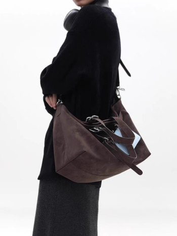 Galini smeđa velur tote torba s višestrukim oblikom, velika kapaciteta, za ramena ili crossbody