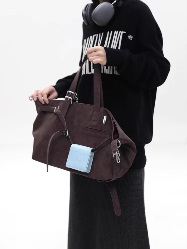 Galini smeđa velur tote torba s višestrukim oblikom, velika kapaciteta, za ramena ili crossbody
