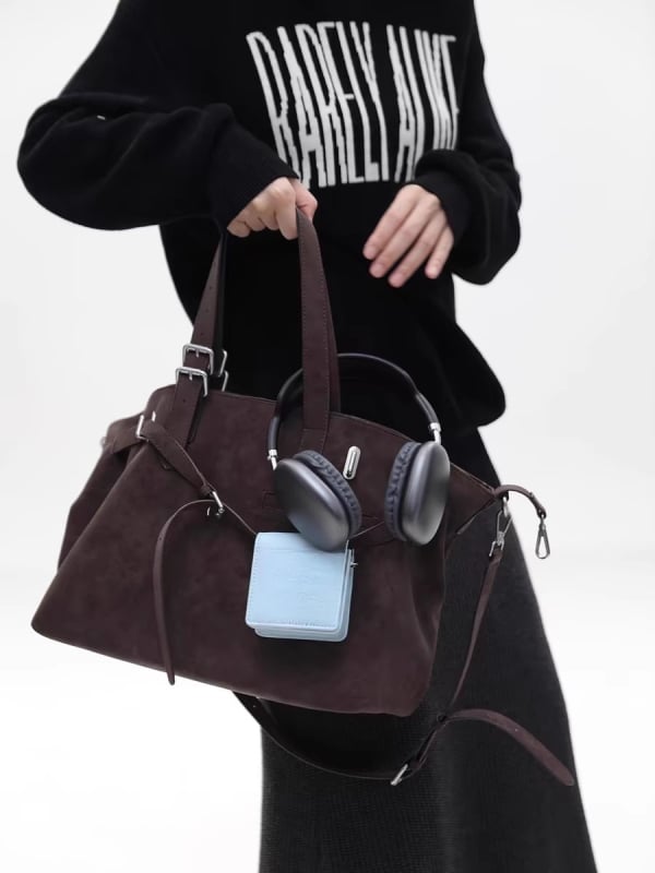 Galini smeđa velur tote torba s višestrukim oblikom, velika kapaciteta, za ramena ili crossbody