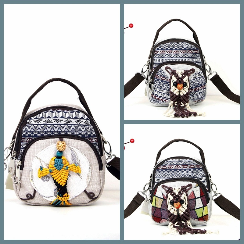 Mini torba od voskanog užeta, pletene od pamuka i lana, crossbody dvostruka, mala svježa studentska torba, model M202