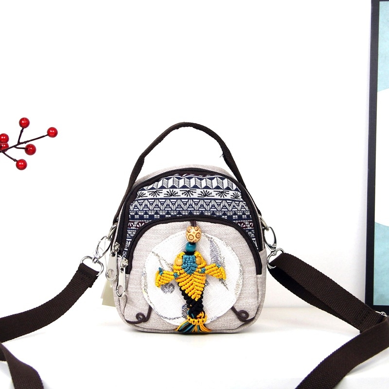 Mini torba od voskanog užeta, pletene od pamuka i lana, crossbody dvostruka, mala svježa studentska torba, model M202