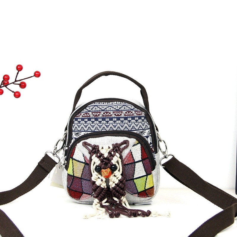 Mini torba od voskanog užeta, pletene od pamuka i lana, crossbody dvostruka, mala svježa studentska torba, model M202