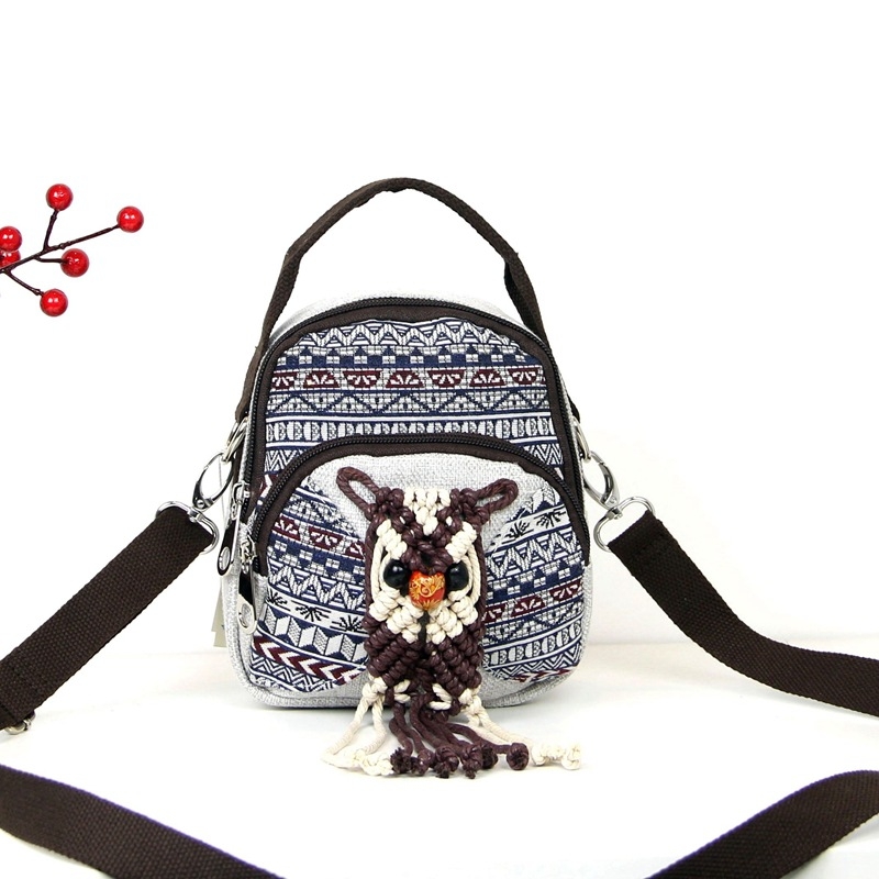 Mini torba od voskanog užeta, pletene od pamuka i lana, crossbody dvostruka, mala svježa studentska torba, model M202