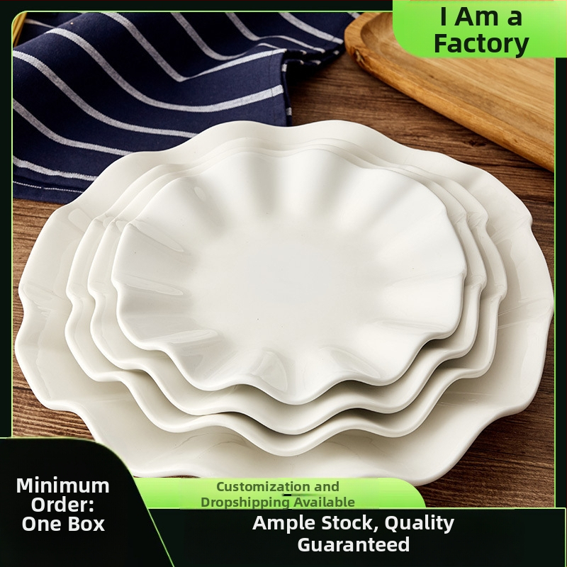 Porcelánový tanier pre hotelový denný servis, kreatívny tanier vo forme lotosového listu, biela, hrubšia, s logom, prispôsobiteľný