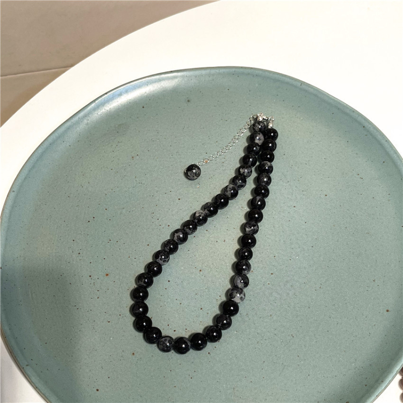 Ogrlica u korejskom stilu s crnim, bijelim i zelenim kamenim, elegantan lanac za ključnu kost, duljina 41–50 cm, podesiva