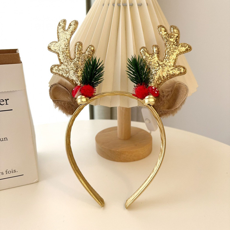 Božićna diadema s rogovima jelena i zvončićem, sjajan dodatak za kosu za odrasle i djecu