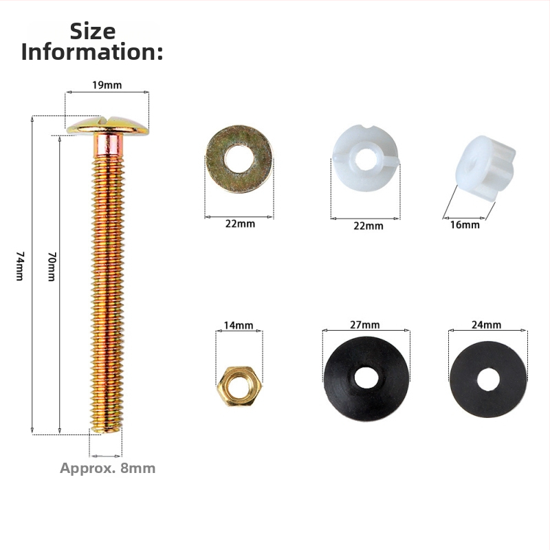 Kit de instalare pentru toaletă: șuruburi și bolțuri de fixare pentru rezervor, componente din oțel universal și garnituri zincate multicolore