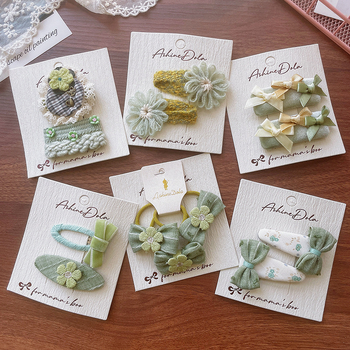 Детски комплект за коса: сладък бант с цвете, клип за бретон, клип за коса и ластичка за опашка