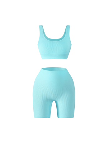 Ženski dvodijelni fitness set: sportski grudnjak s visokim strukom, bezšiven i s podstavom; jogalne šortse do tri četvrtine, najlon/spandex