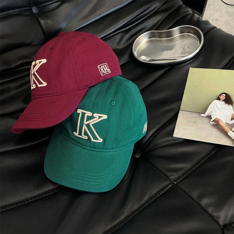 Dječja pamučna baseball kapa s izvezenim slovom K, unisex, lagana, zaštita od sunca, zakrivljeni vizir, casual stil