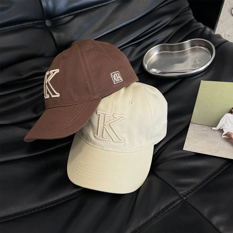 Dječja pamučna baseball kapa s izvezenim slovom K, unisex, lagana, zaštita od sunca, zakrivljeni vizir, casual stil