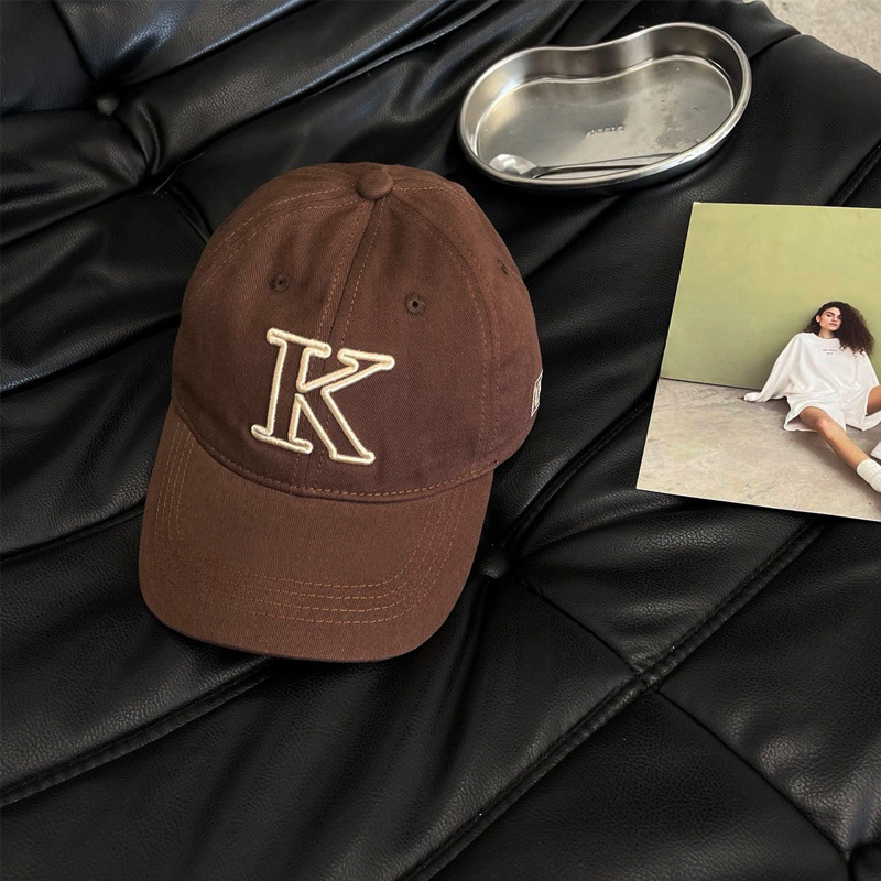 Dječja pamučna baseball kapa s izvezenim slovom K, unisex, lagana, zaštita od sunca, zakrivljeni vizir, casual stil