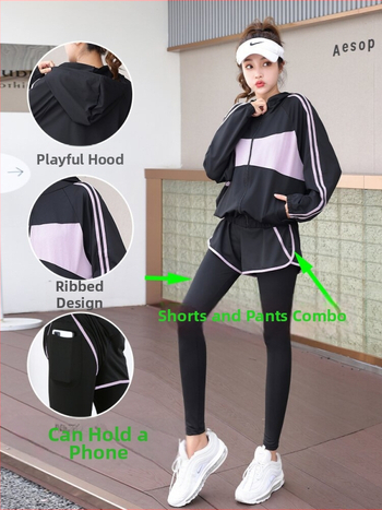 Ženský športový set na jar a jeseň, joga a fitnes oblečenie, voľný strih, dlhé rukávy, rýchloschnúce materiály