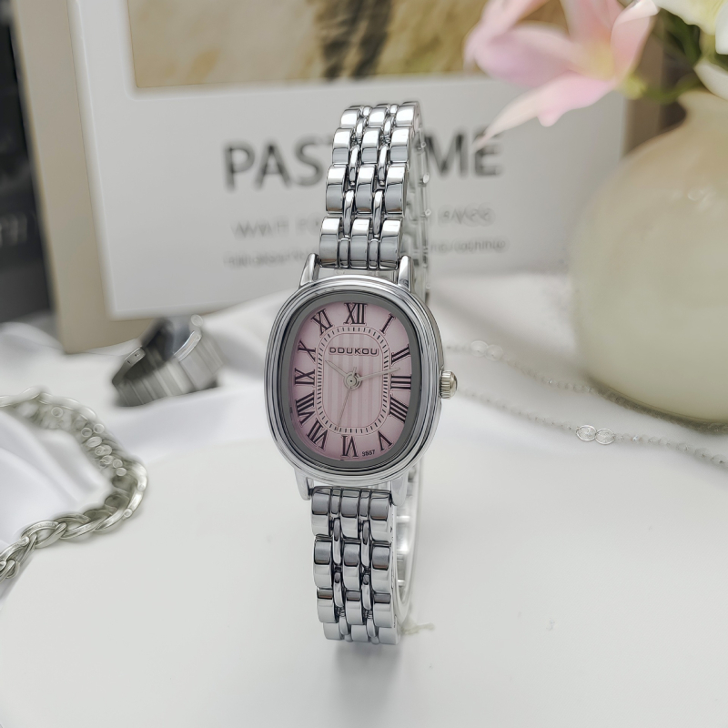 Γυναικείο ρολόι Quartz με μπρασελέ από ανοξείδωτο ατσάλι, οβάλ καντράν, ρωμαϊκούς αριθμούς, χρυσό τόνο, κομψό καθημερινό στυλ