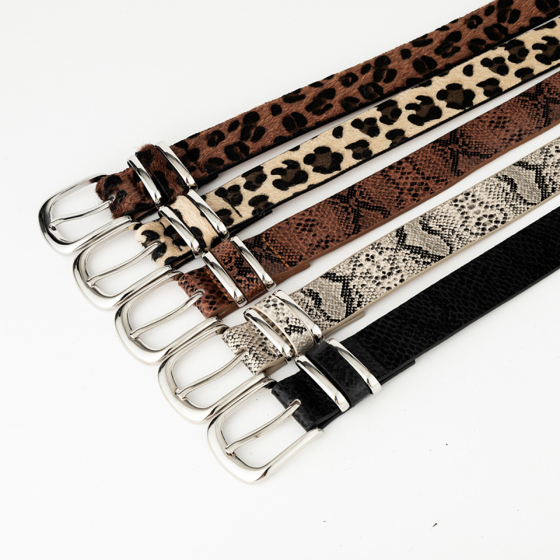 Ženski pojas s leopard uzorkom i uzorkom zmije, s dvostrukim prstenom i igličastim zatvaračem