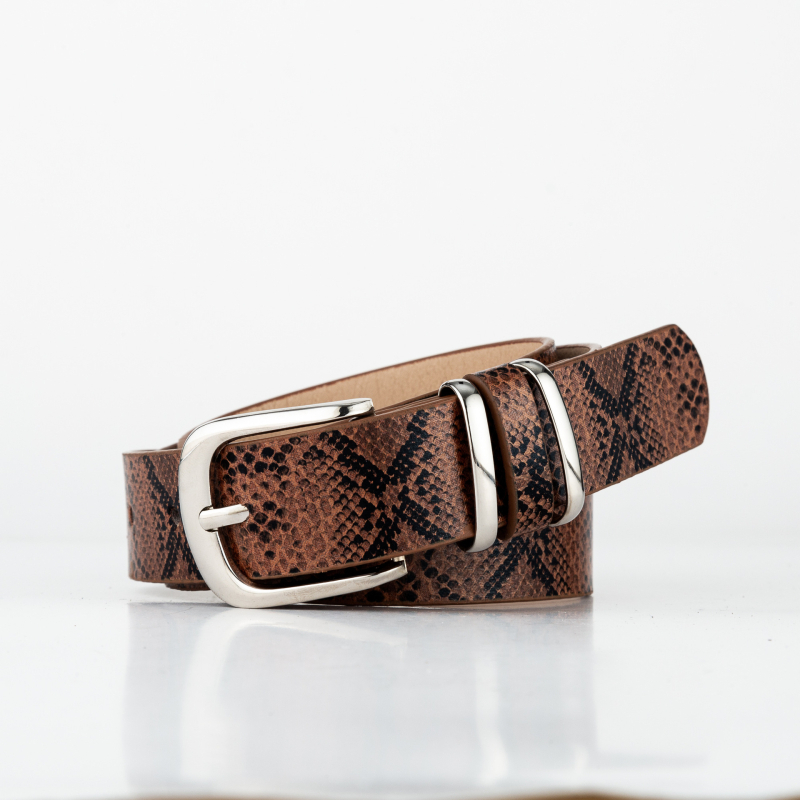 Ženski pojas s leopard uzorkom i uzorkom zmije, s dvostrukim prstenom i igličastim zatvaračem