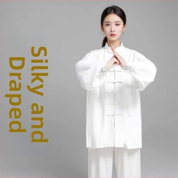 Unisex taijiquan oblek na tréning a vystúpenie — Ice Silk a bavlna zmes s hodvábom, pre jaru, leto a jeseň, prémiové oblečenie bojových umení