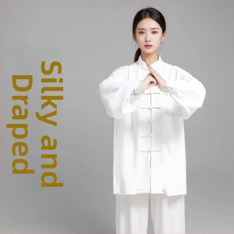 Unisex taijiquan oblek na tréning a vystúpenie — Ice Silk a bavlna zmes s hodvábom, pre jaru, leto a jeseň, prémiové oblečenie bojových umení