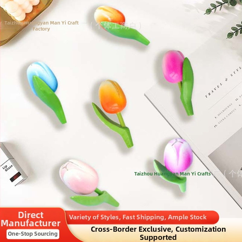 Drveni magnetski frižider s tulipanom, prilagodljiv fotografijama, 3D drvena pločica za poruke