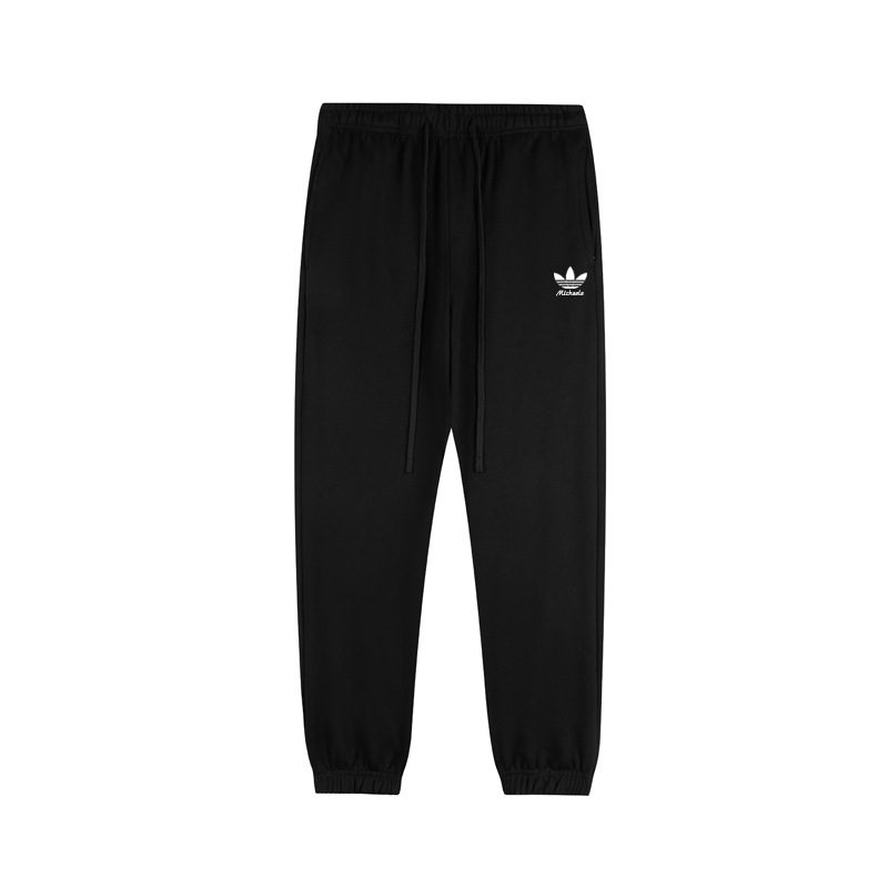 Teške 350 g casual sportske hlače, unisex, jesen 2025, širok kroj, print s trofolijom, pamučne pletene hlače