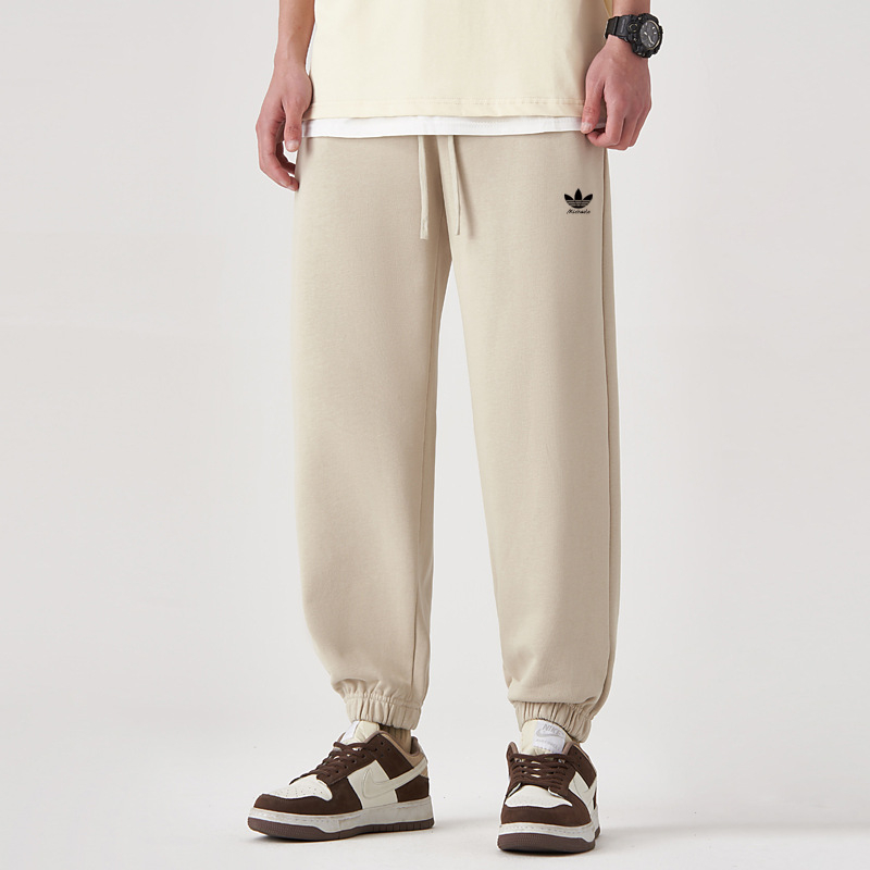 Teške 350 g casual sportske hlače, unisex, jesen 2025, širok kroj, print s trofolijom, pamučne pletene hlače