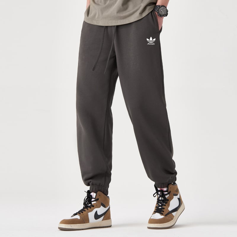 Teške 350 g casual sportske hlače, unisex, jesen 2025, širok kroj, print s trofolijom, pamučne pletene hlače