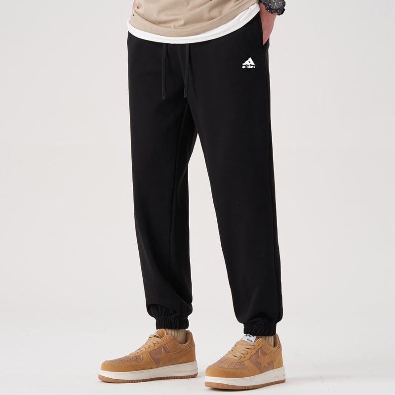 Teške 350 g casual sportske hlače, unisex, jesen 2025, širok kroj, print s trofolijom, pamučne pletene hlače